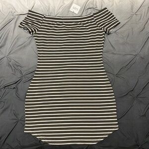 UK2LA Olive Green White Stripe Off The Shoulder Mini Bodycon Dress Medium